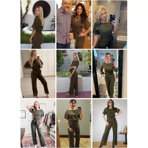 Happy Sailed Women Casual Loose Short Sleeve Belted Wide Leg Pant Romper Jumpsuits