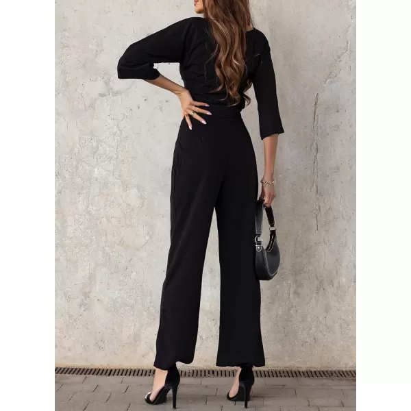 Happy Sailed Women Casual Loose Short Sleeve Belted Wide Leg Pant Romper Jumpsuits