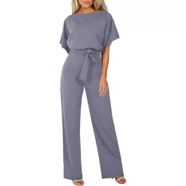 Happy Sailed Women Casual Loose Short Sleeve Belted Wide Leg Pant Romper Jumpsuits