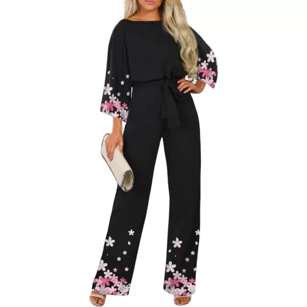 Happy Sailed Women Casual Loose Short Sleeve Belted Wide Leg Pant Romper Jumpsuits