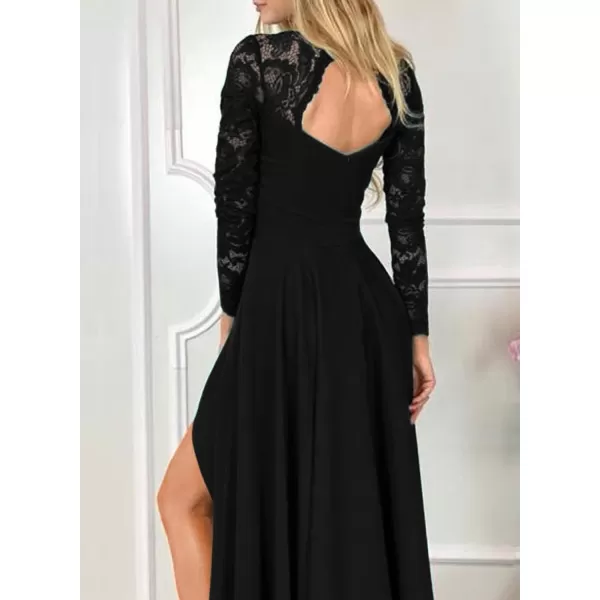Happy Sailed Womens Floral Lace Long Sleeve V Neck Hi Low A-Line Cocktail Party Dress