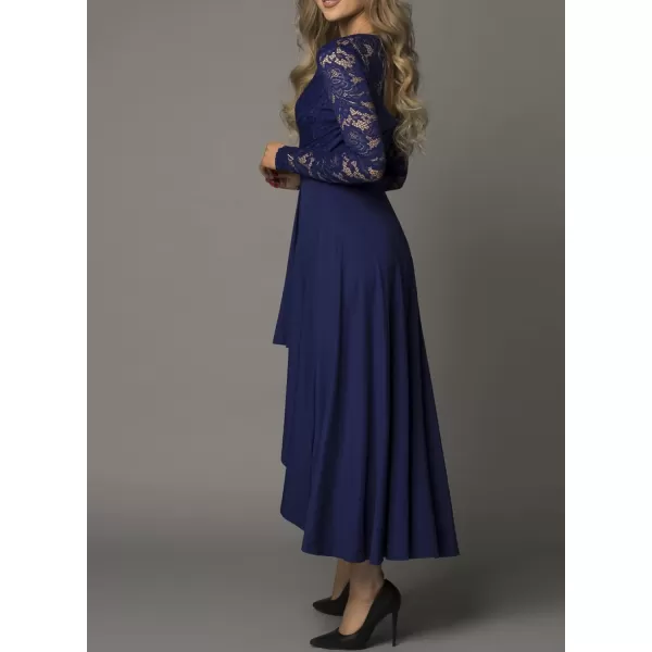 Happy Sailed Womens Floral Lace Long Sleeve V Neck Hi Low A-Line Cocktail Party Dress