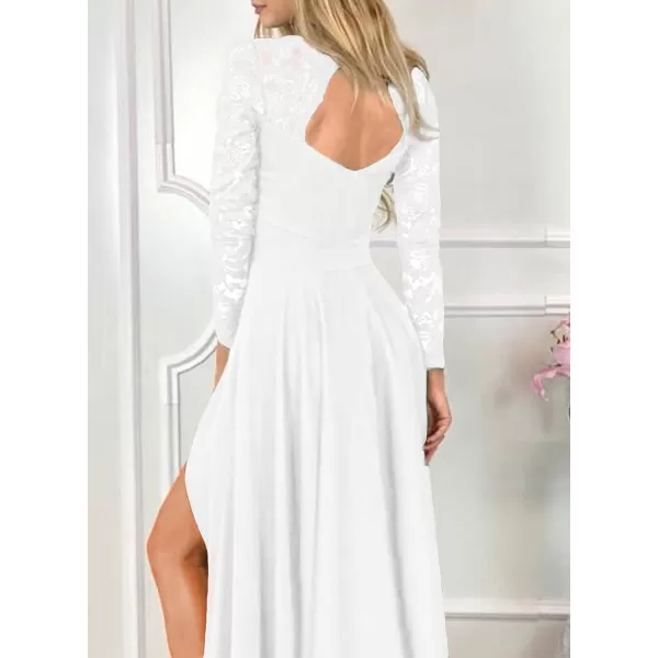 Happy Sailed Womens Floral Lace Long Sleeve V Neck Hi Low A-Line Cocktail Party Dress