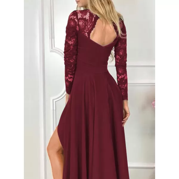 Happy Sailed Womens Floral Lace Long Sleeve V Neck Hi Low A-Line Cocktail Party Dress