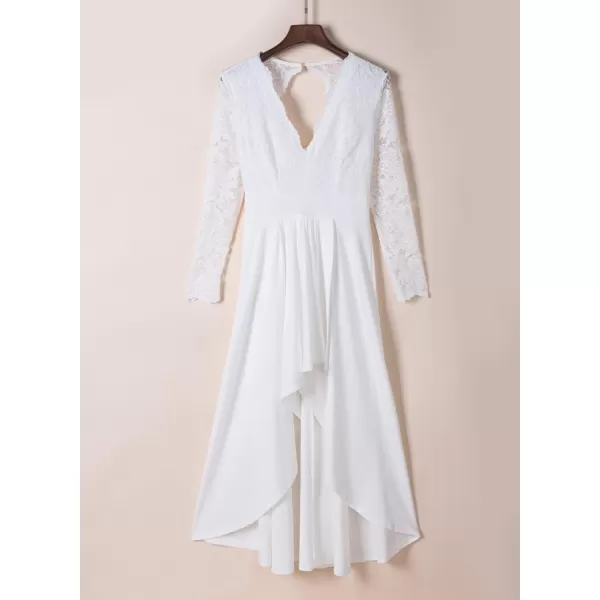 Happy Sailed Womens Floral Lace Long Sleeve V Neck Hi Low A-Line Cocktail Party Dress