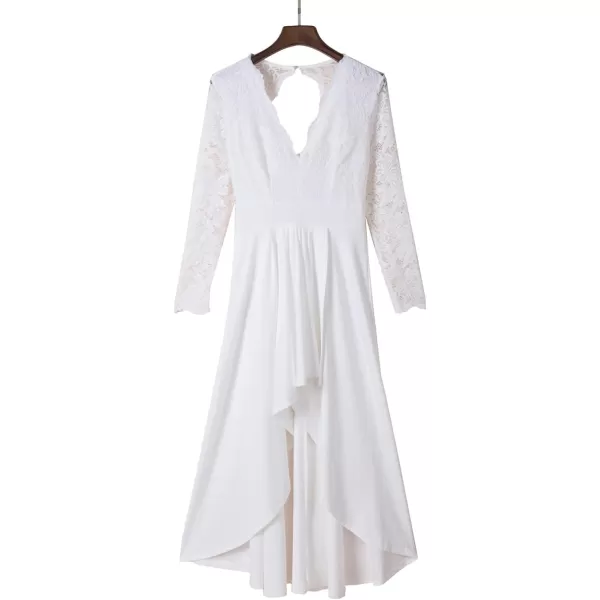 Happy Sailed Womens Floral Lace Long Sleeve V Neck Hi Low A-Line Cocktail Party Dress