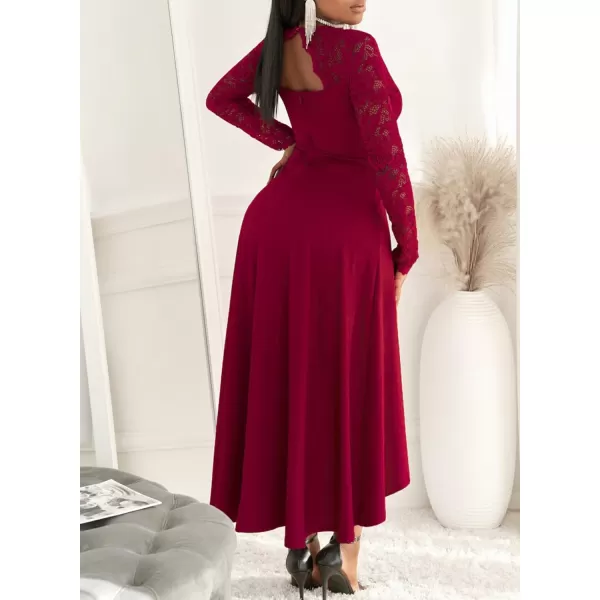 Happy Sailed Womens Floral Lace Long Sleeve V Neck Hi Low A-Line Cocktail Party Dress
