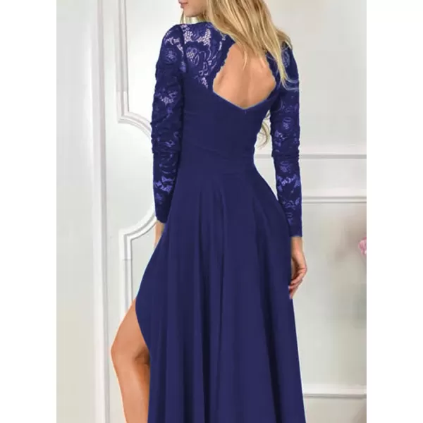 Happy Sailed Womens Floral Lace Long Sleeve V Neck Hi Low A-Line Cocktail Party Dress