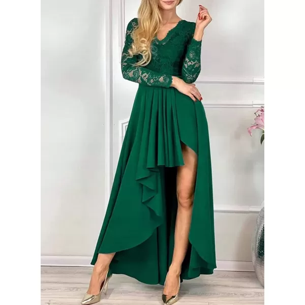 Happy Sailed Womens Floral Lace Long Sleeve V Neck Hi Low A-Line Cocktail Party Dress