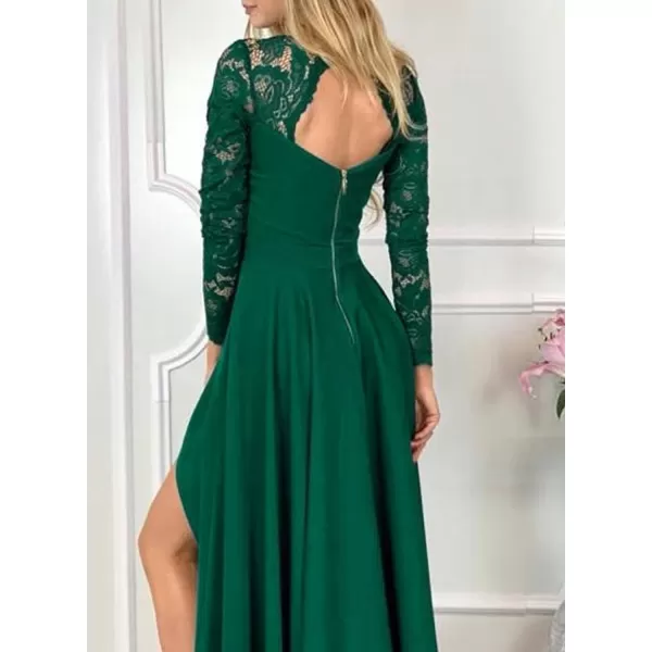 Happy Sailed Womens Floral Lace Long Sleeve V Neck Hi Low A-Line Cocktail Party Dress