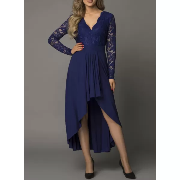 Happy Sailed Womens Floral Lace Long Sleeve V Neck Hi Low A-Line Cocktail Party Dress