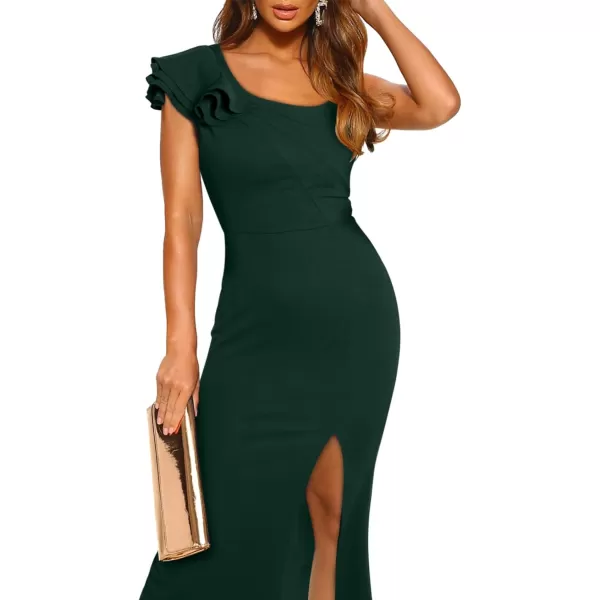 Happy Sailed Womens Formal Dress Batwing Sleeve Waist Belted High Slit Long Maxi Cocktail Party Dresses Evening Gown