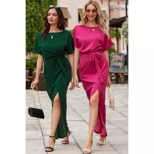 Happy Sailed Womens Formal Dress Batwing Sleeve Waist Belted High Slit Long Maxi Cocktail Party Dresses Evening Gown