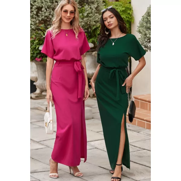 Happy Sailed Womens Formal Dress Batwing Sleeve Waist Belted High Slit Long Maxi Cocktail Party Dresses Evening Gown