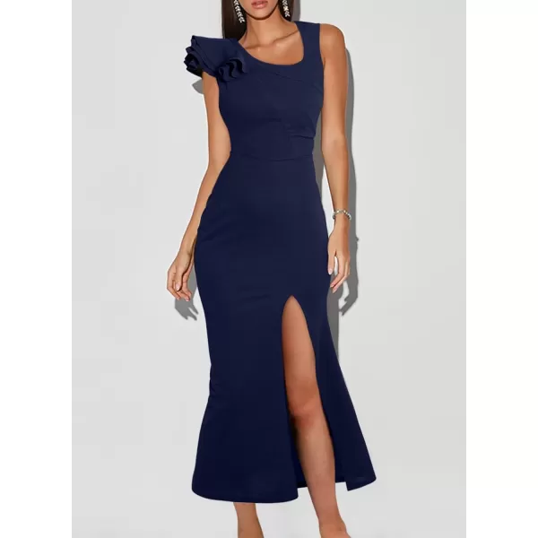 Happy Sailed Womens Formal Dress Batwing Sleeve Waist Belted High Slit Long Maxi Cocktail Party Dresses Evening Gown
