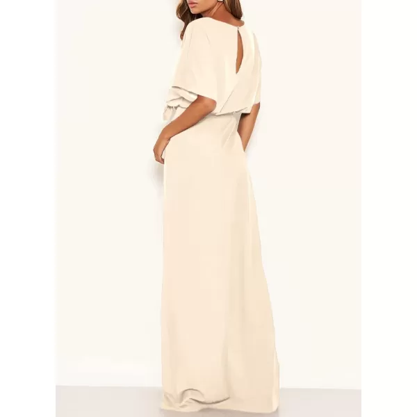 Happy Sailed Womens Formal Dress Batwing Sleeve Waist Belted High Slit Long Maxi Cocktail Party Dresses Evening Gown