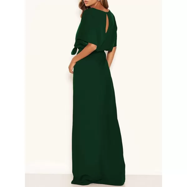 Happy Sailed Womens Formal Dress Batwing Sleeve Waist Belted High Slit Long Maxi Cocktail Party Dresses Evening Gown