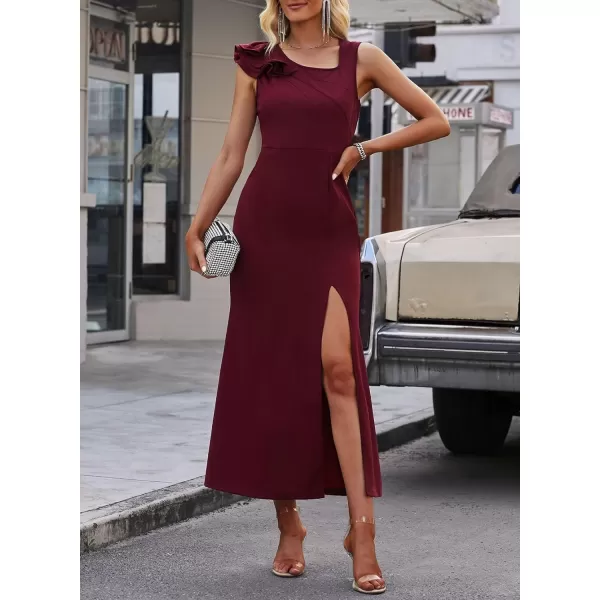 Happy Sailed Womens Formal Dress Batwing Sleeve Waist Belted High Slit Long Maxi Cocktail Party Dresses Evening Gown