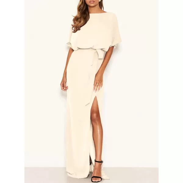 Happy Sailed Womens Formal Dress Batwing Sleeve Waist Belted High Slit Long Maxi Cocktail Party Dresses Evening Gown