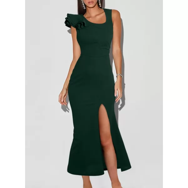Happy Sailed Womens Formal Dress Batwing Sleeve Waist Belted High Slit Long Maxi Cocktail Party Dresses Evening Gown