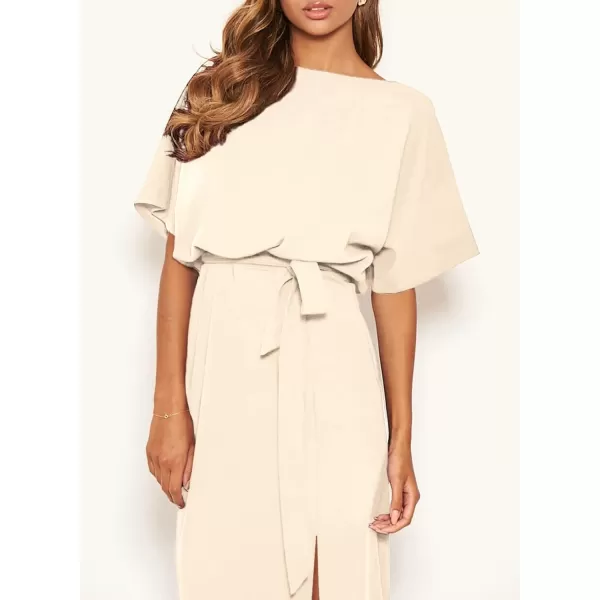 Happy Sailed Womens Formal Dress Batwing Sleeve Waist Belted High Slit Long Maxi Cocktail Party Dresses Evening Gown