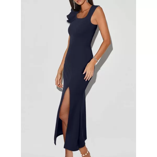 Happy Sailed Womens Formal Dress Batwing Sleeve Waist Belted High Slit Long Maxi Cocktail Party Dresses Evening Gown