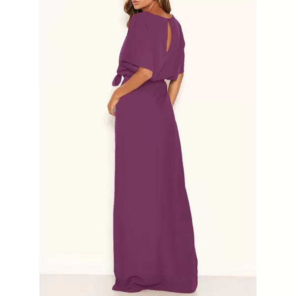 Happy Sailed Womens Formal Dress Batwing Sleeve Waist Belted High Slit Long Maxi Cocktail Party Dresses Evening Gown