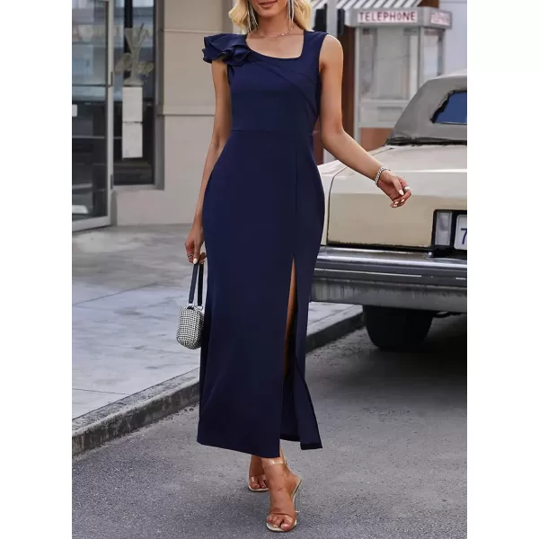 Happy Sailed Womens Formal Dress Batwing Sleeve Waist Belted High Slit Long Maxi Cocktail Party Dresses Evening Gown