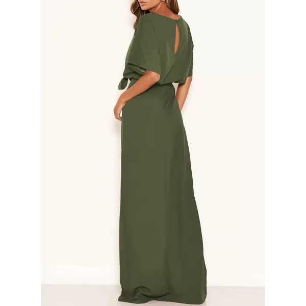Happy Sailed Womens Formal Dress Batwing Sleeve Waist Belted High Slit Long Maxi Cocktail Party Dresses Evening Gown