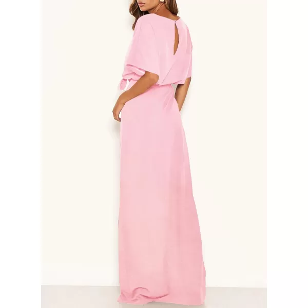 Happy Sailed Womens Formal Dress Batwing Sleeve Waist Belted High Slit Long Maxi Cocktail Party Dresses Evening Gown