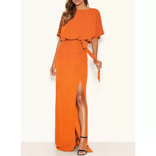 Happy Sailed Womens Formal Dress Batwing Sleeve Waist Belted High Slit Long Maxi Cocktail Party Dresses Evening Gown