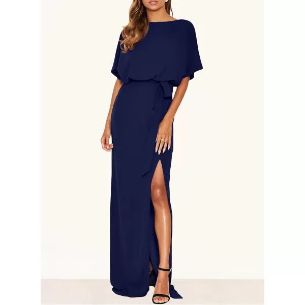 Happy Sailed Womens Formal Dress Batwing Sleeve Waist Belted High Slit Long Maxi Cocktail Party Dresses Evening Gown