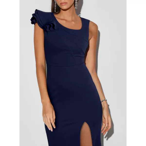 Happy Sailed Womens Formal Dress Batwing Sleeve Waist Belted High Slit Long Maxi Cocktail Party Dresses Evening Gown