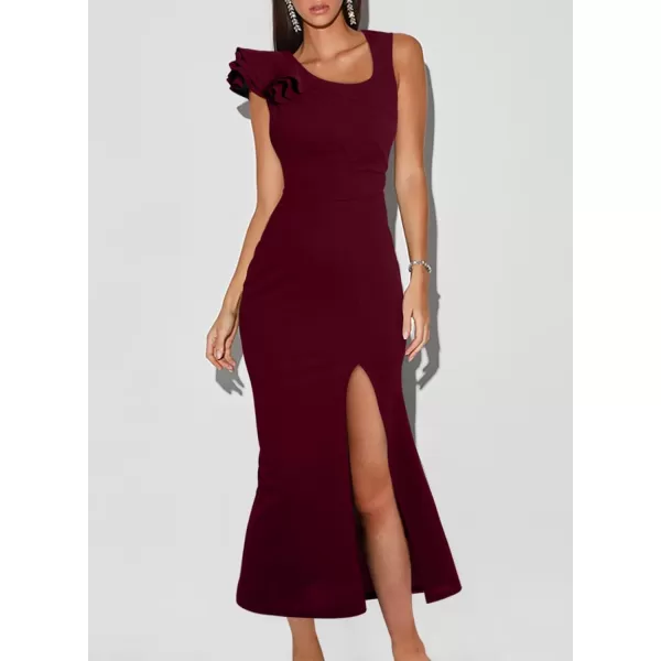 Happy Sailed Womens Formal Dress Batwing Sleeve Waist Belted High Slit Long Maxi Cocktail Party Dresses Evening Gown