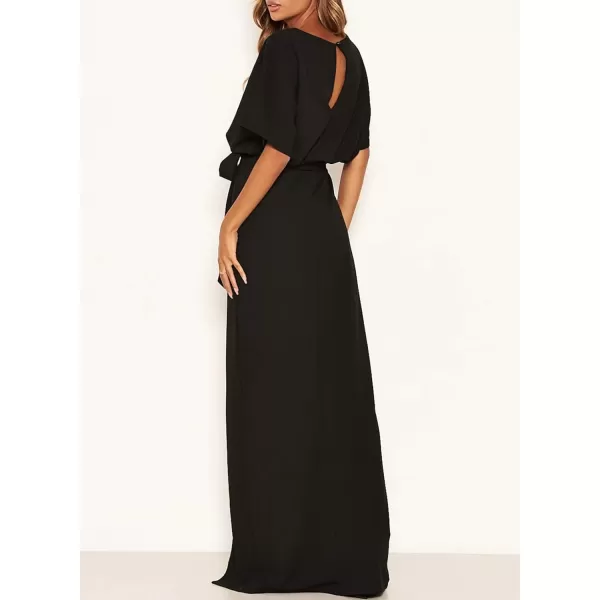 Happy Sailed Womens Formal Dress Batwing Sleeve Waist Belted High Slit Long Maxi Cocktail Party Dresses Evening Gown