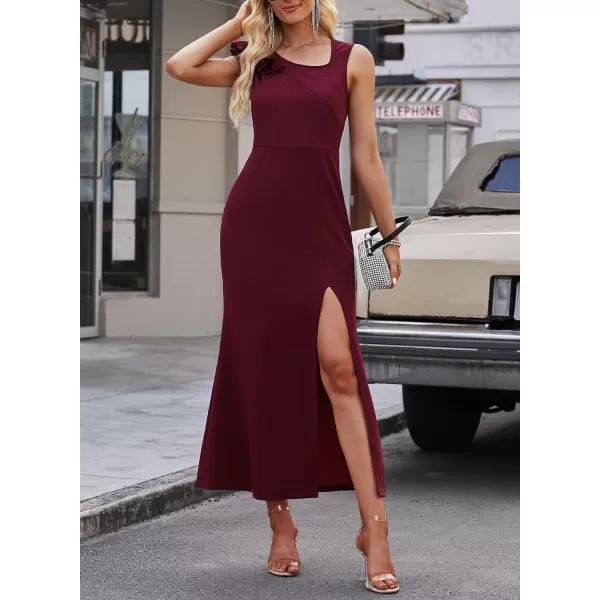 Happy Sailed Womens Formal Dress Batwing Sleeve Waist Belted High Slit Long Maxi Cocktail Party Dresses Evening Gown