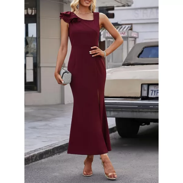 Happy Sailed Womens Formal Dress Batwing Sleeve Waist Belted High Slit Long Maxi Cocktail Party Dresses Evening Gown
