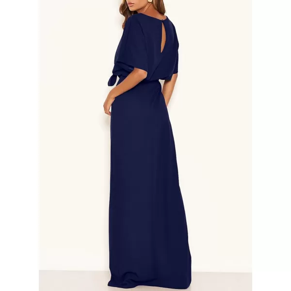Happy Sailed Womens Formal Dress Batwing Sleeve Waist Belted High Slit Long Maxi Cocktail Party Dresses Evening Gown
