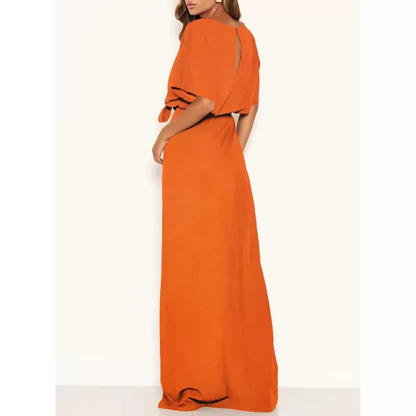 Happy Sailed Womens Formal Dress Batwing Sleeve Waist Belted High Slit Long Maxi Cocktail Party Dresses Evening Gown