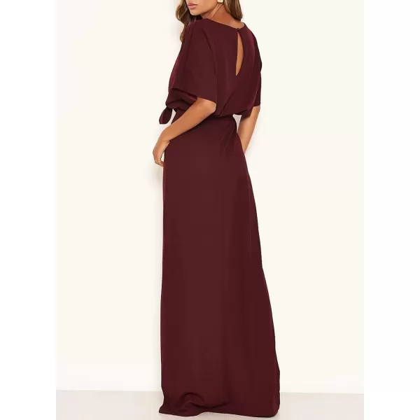 Happy Sailed Womens Formal Dress Batwing Sleeve Waist Belted High Slit Long Maxi Cocktail Party Dresses Evening Gown