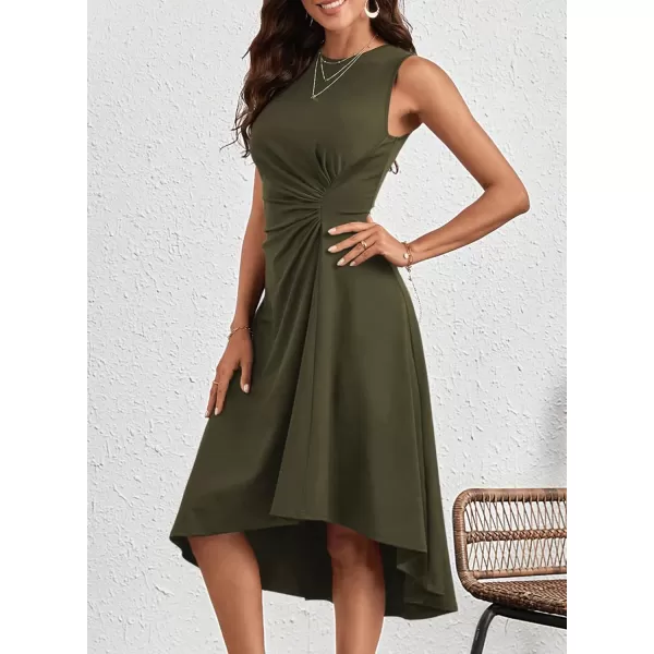 Happy Sailed Women's Formal Midi Dresses Summer Sleeveless Ruched Waist Flowy A Line High Low Cocktail Party Dress
