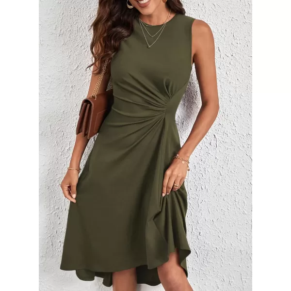 Happy Sailed Women's Formal Midi Dresses Summer Sleeveless Ruched Waist Flowy A Line High Low Cocktail Party Dress