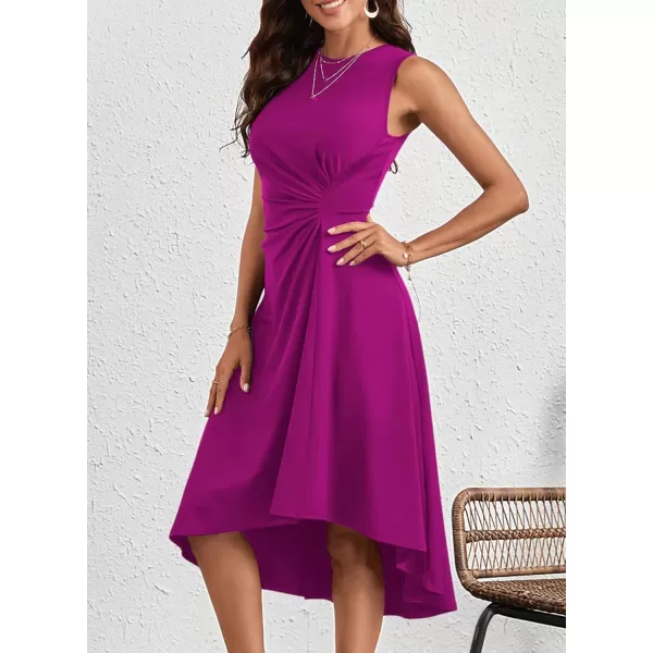 Happy Sailed Women's Formal Midi Dresses Summer Sleeveless Ruched Waist Flowy A Line High Low Cocktail Party Dress