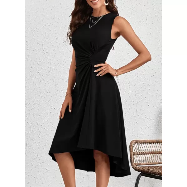 Happy Sailed Women's Formal Midi Dresses Summer Sleeveless Ruched Waist Flowy A Line High Low Cocktail Party Dress