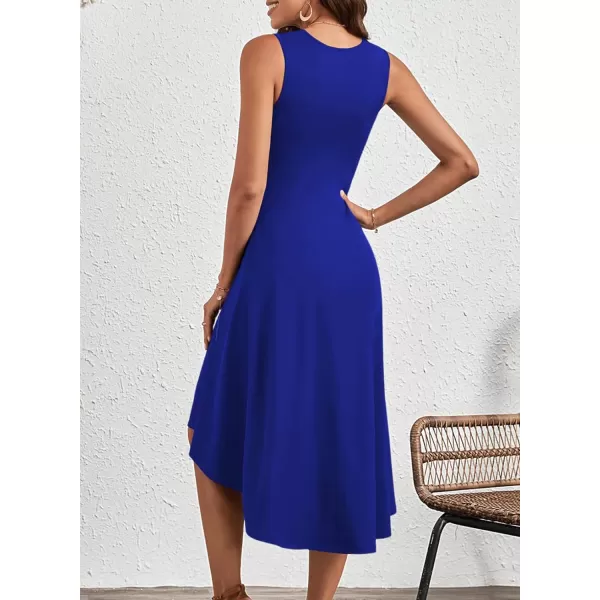 Happy Sailed Women's Formal Midi Dresses Summer Sleeveless Ruched Waist Flowy A Line High Low Cocktail Party Dress