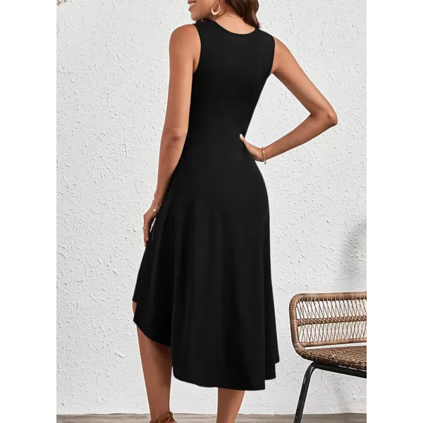 Happy Sailed Women's Formal Midi Dresses Summer Sleeveless Ruched Waist Flowy A Line High Low Cocktail Party Dress