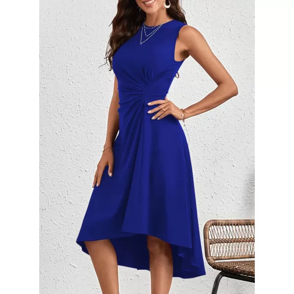Happy Sailed Women's Formal Midi Dresses Summer Sleeveless Ruched Waist Flowy A Line High Low Cocktail Party Dress