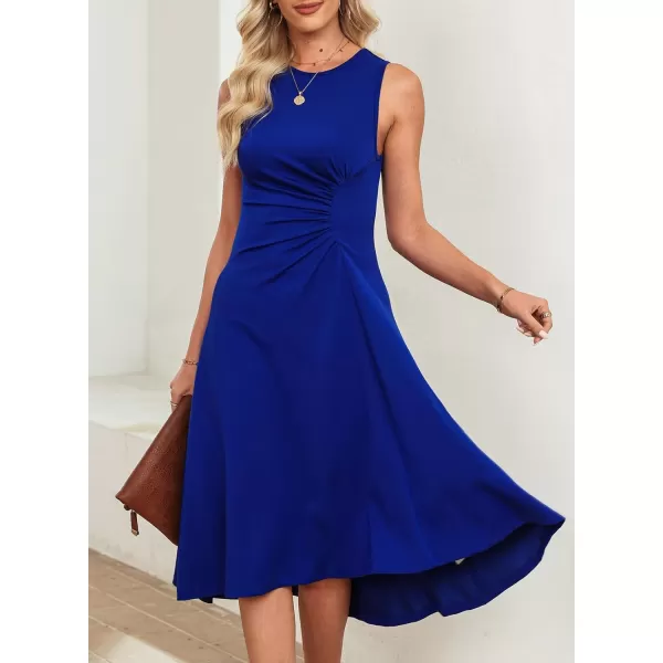Happy Sailed Women's Formal Midi Dresses Summer Sleeveless Ruched Waist Flowy A Line High Low Cocktail Party Dress
