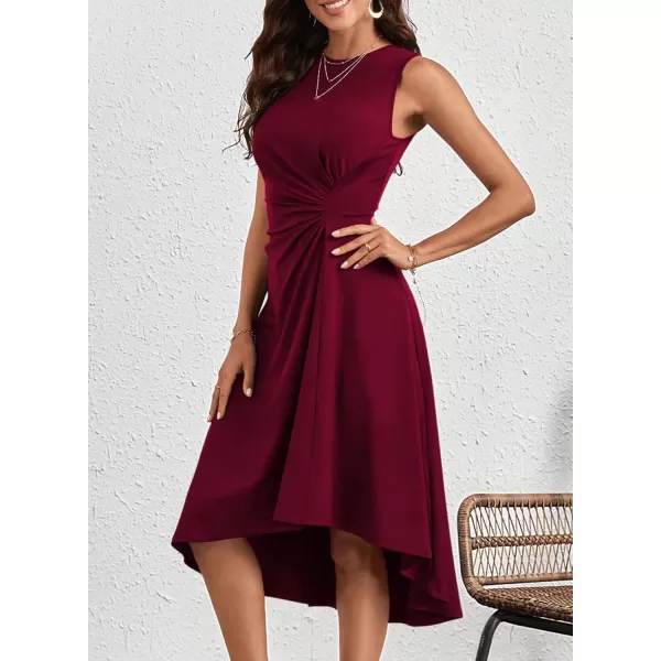 Happy Sailed Women's Formal Midi Dresses Summer Sleeveless Ruched Waist Flowy A Line High Low Cocktail Party Dress