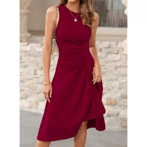Happy Sailed Women's Formal Midi Dresses Summer Sleeveless Ruched Waist Flowy A Line High Low Cocktail Party Dress